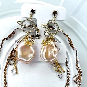 Handmade Freshwater Champagne Keshi Pearl Earrings S925 SS Posts